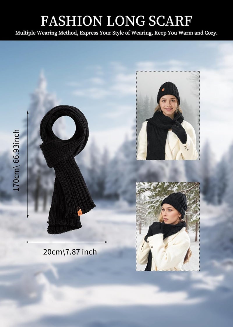Sofvoyami Store Winter Hat Scarf Gloves Set, Soft Warm Knit Beanie Hat Touchscreen Gloves Long Knitted Scarf Set Winter Gifts for Men women - Image 4